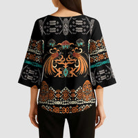 Black Batik Papua-inspired Pattern Kimono Sleeve Blouse LT9 - Polynesian Pride
