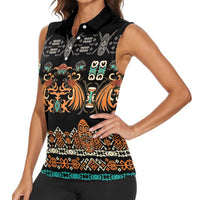 Black Batik Papua-inspired Pattern Women Sleeveless Polo Shirt LT9 - Polynesian Pride