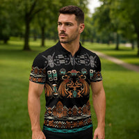 Black Batik Papua-inspired Pattern Zipper Polo Shirt LT9 - Polynesian Pride