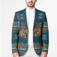 Dark Cyan Blue Batik Papua-inspired Pattern Blazer - Polynesian Pride