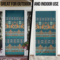 Dark Cyan Blue Batik Papua-inspired Pattern Door Cover - Polynesian Pride