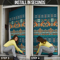 Dark Cyan Blue Batik Papua-inspired Pattern Door Cover - Polynesian Pride