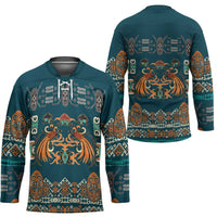 Dark Cyan Blue Batik Papua-inspired Pattern Hockey Jersey - Polynesian Pride