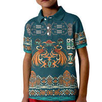 Dark Cyan Blue Batik Papua-inspired Pattern Kid Polo Shirt - Polynesian Pride