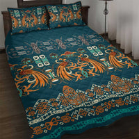 Dark Cyan Blue Batik Papua-inspired Pattern Quilt Bed Set - Polynesian Pride