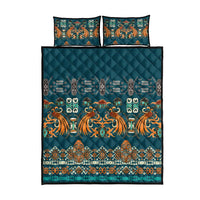 Dark Cyan Blue Batik Papua-inspired Pattern Quilt Bed Set - Polynesian Pride