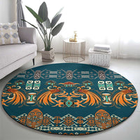 Dark Cyan Blue Batik Papua-inspired Pattern Round Carpet - Polynesian Pride
