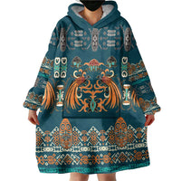 Dark Cyan Blue Batik Papua-inspired Pattern Wearable Blanket Hoodie - Polynesian Pride