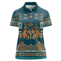 Dark Cyan Blue Batik Papua-inspired Pattern Women Polo Shirt LT9 Female Blue - Polynesian Pride