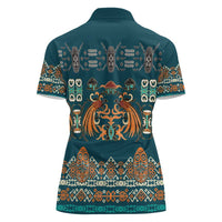 Dark Cyan Blue Batik Papua-inspired Pattern Women Polo Shirt LT9 - Polynesian Pride