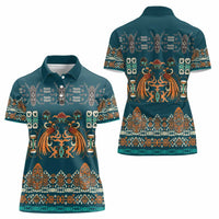Dark Cyan Blue Batik Papua-inspired Pattern Women Polo Shirt LT9 - Polynesian Pride