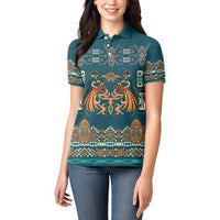 Dark Cyan Blue Batik Papua-inspired Pattern Women Polo Shirt LT9 - Polynesian Pride