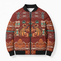 Oxblood Batik Papua-inspired Pattern Bomber Puffer Jacket LT9 Unisex Red - Polynesian Pride