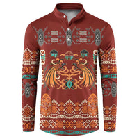 Oxblood Batik Papua-inspired Pattern Button Sweatshirt LT9 Red - Polynesian Pride