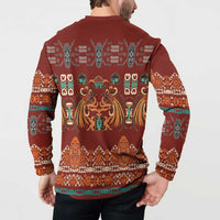 Oxblood Batik Papua-inspired Pattern Button Sweatshirt LT9 - Polynesian Pride