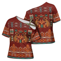 Oxblood Batik Papua-inspired Pattern Cross Shoulder Shirt LT9 - Polynesian Pride