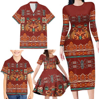 Oxblood Batik Papua-inspired Pattern Family Matching Long Sleeve Bodycon Dress and Hawaiian Shirt LT9 - Polynesian Pride