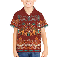 Oxblood Batik Papua-inspired Pattern Family Matching Short Sleeve Bodycon Dress and Hawaiian Shirt LT9 Son's Shirt Red - Polynesian Pride
