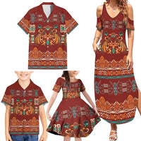 Oxblood Batik Papua-inspired Pattern Family Matching Summer Maxi Dress and Hawaiian Shirt - Polynesian Pride