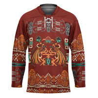 Oxblood Batik Papua-inspired Pattern Hockey Jersey LT9 Unisex Red - Polynesian Pride