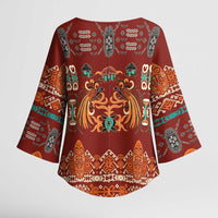 Oxblood Batik Papua-inspired Pattern Kimono Sleeve Blouse LT9 - Polynesian Pride