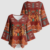 Oxblood Batik Papua-inspired Pattern Kimono Sleeve Blouse LT9 - Polynesian Pride