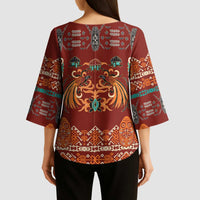 Oxblood Batik Papua-inspired Pattern Kimono Sleeve Blouse LT9 - Polynesian Pride