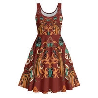 Oxblood Batik Papua-inspired Pattern Midi Dress - Polynesian Pride