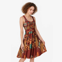 Oxblood Batik Papua-inspired Pattern Midi Dress - Polynesian Pride