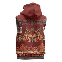 Oxblood Batik Papua-inspired Pattern Sleeveless Hoodie LT9 - Polynesian Pride