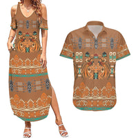 Terracotta Batik Papua-inspired Pattern Couples Matching Summer Maxi Dress and Hawaiian Shirt - Polynesian Pride
