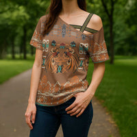 Terracotta Batik Papua-inspired Pattern Cross Shoulder Shirt LT9 - Polynesian Pride