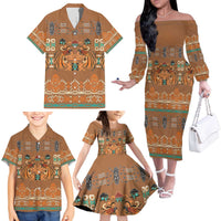 Terracotta Batik Papua-inspired Pattern Family Matching Off The Shoulder Long Sleeve Dress and Hawaiian Shirt - Polynesian Pride