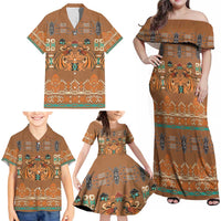 Terracotta Batik Papua-inspired Pattern Family Matching Off Shoulder Maxi Dress and Hawaiian Shirt - Polynesian Pride
