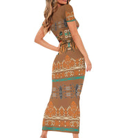 Terracotta Batik Papua-inspired Pattern Family Matching Short Sleeve Bodycon Dress and Hawaiian Shirt LT9 - Polynesian Pride
