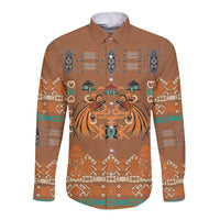 Terracotta Batik Papua-inspired Pattern Long Sleeve Button Shirt LT9 Unisex Gold - Polynesian Pride