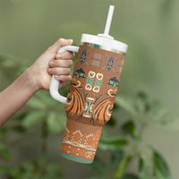 Terracotta Batik Papua-inspired Pattern Tumbler With Handle - Polynesian Pride