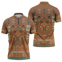 Terracotta Batik Papua-inspired Pattern Zipper Polo Shirt LT9 - Polynesian Pride
