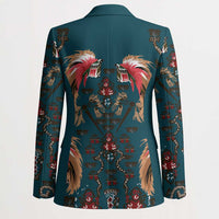 Dark Cyan Blue Bird of Batik Papua Blazer Exotic Natural Wealth of Papua - Polynesian Pride