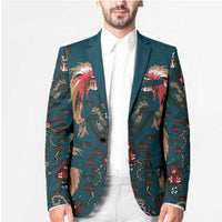 Dark Cyan Blue Bird of Batik Papua Blazer Exotic Natural Wealth of Papua - Polynesian Pride