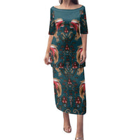 Dark Cyan Blue Bird of Batik Papua Family Matching Puletasi and Hawaiian Shirt Exotic Natural Wealth of Papua LT9 Mom's Dress Blue - Polynesian Pride