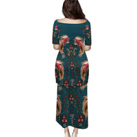 Dark Cyan Blue Bird of Batik Papua Puletasi Exotic Natural Wealth of Papua - Polynesian Pride