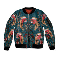 Dark Cyan Blue Bird of Batik Papua Sleeve Zip Bomber Jacket Exotic Natural Wealth of Papua - Polynesian Pride