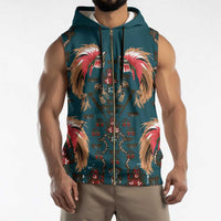 Dark Cyan Blue Bird of Batik Papua Sleeveless Zip Hoodie Exotic Natural Wealth of Papua LT9 - Polynesian Pride