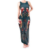 Dark Cyan Blue Bird of Batik Papua Tank Maxi Dress Exotic Natural Wealth of Papua - Polynesian Pride