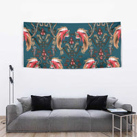 Dark Cyan Blue Bird of Batik Papua Tapestry Exotic Natural Wealth of Papua - Polynesian Pride