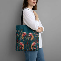 Dark Cyan Blue Bird of Batik Papua Tote Bag Exotic Natural Wealth of Papua - Polynesian Pride