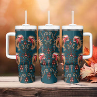 Dark Cyan Blue Bird of Batik Papua Tumbler With Handle Exotic Natural Wealth of Papua - Polynesian Pride