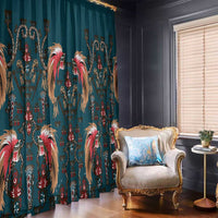 Dark Cyan Blue Bird of Batik Papua Window Curtain Exotic Natural Wealth of Papua - Polynesian Pride