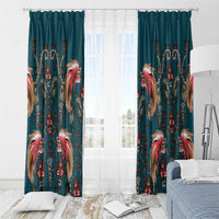 Dark Cyan Blue Bird of Batik Papua Window Curtain Exotic Natural Wealth of Papua - Polynesian Pride